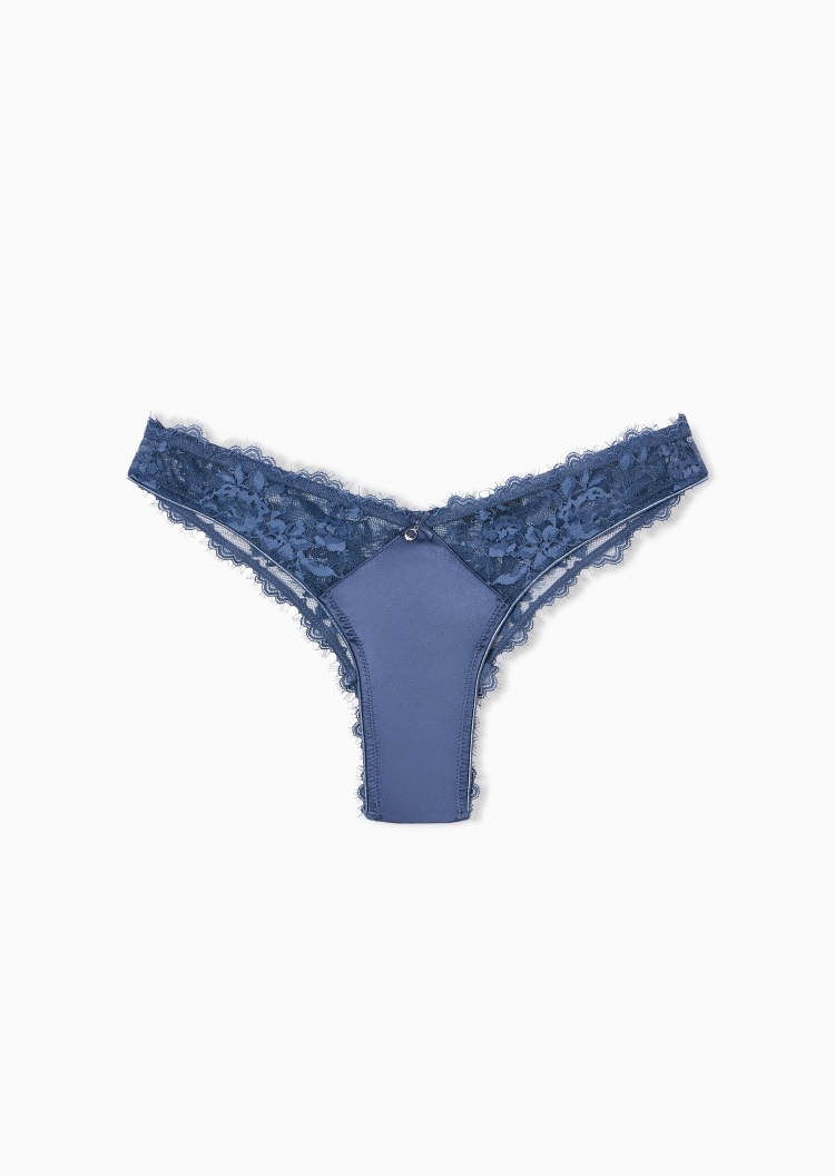 Emporio Armani 女士弹力T型三角镂空花卉蕾丝内裤
