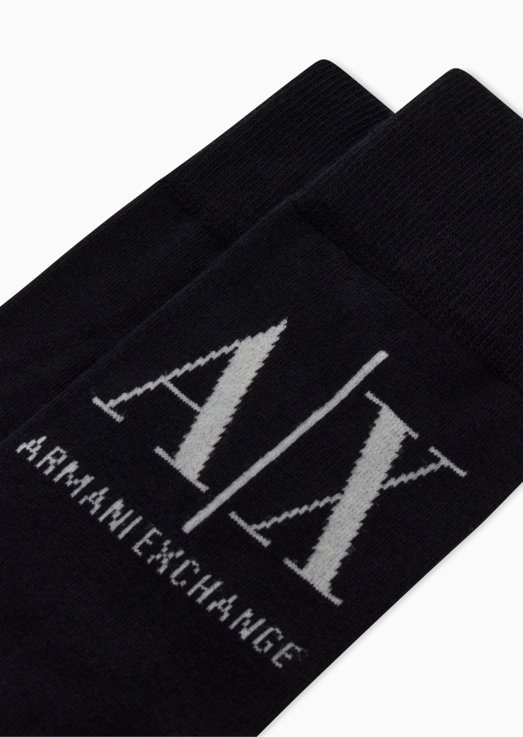 ARMANI EXCHANGE 男士提花耐穿运动微弹中筒堆堆棉袜