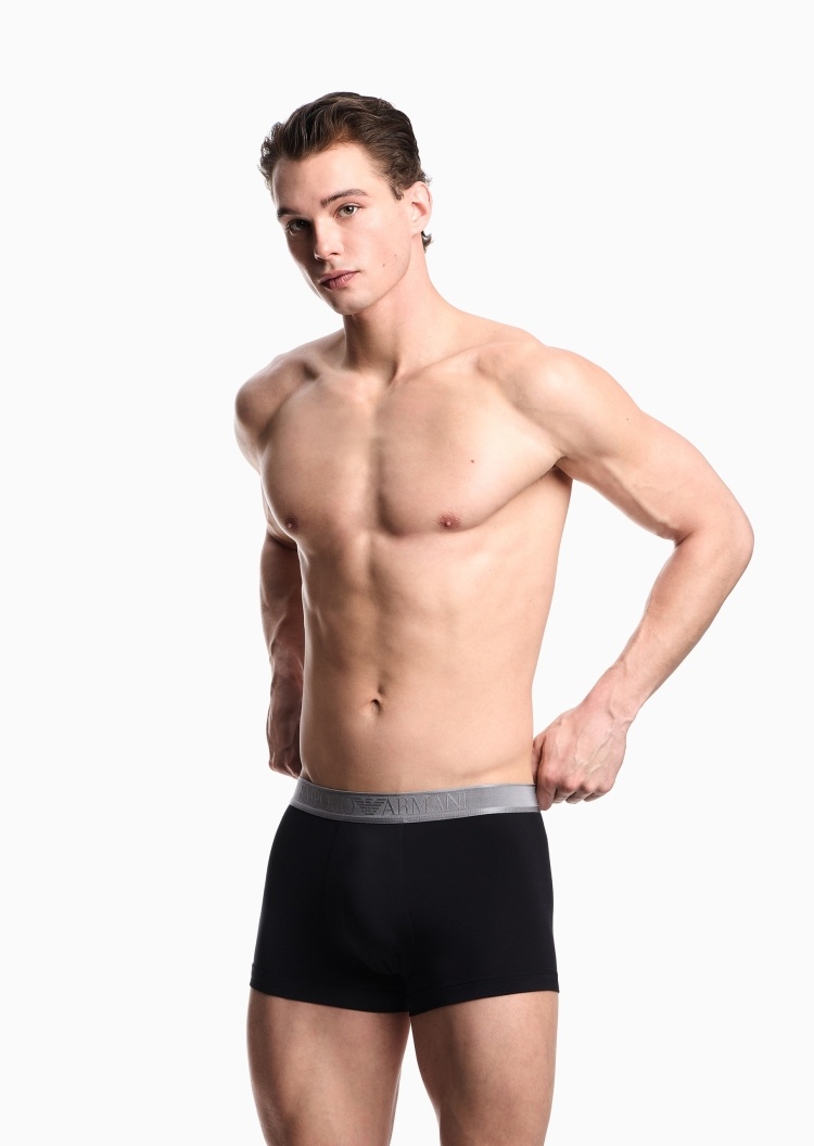 Emporio Armani 男士莫代尔弹力平角LOGO腰边内裤