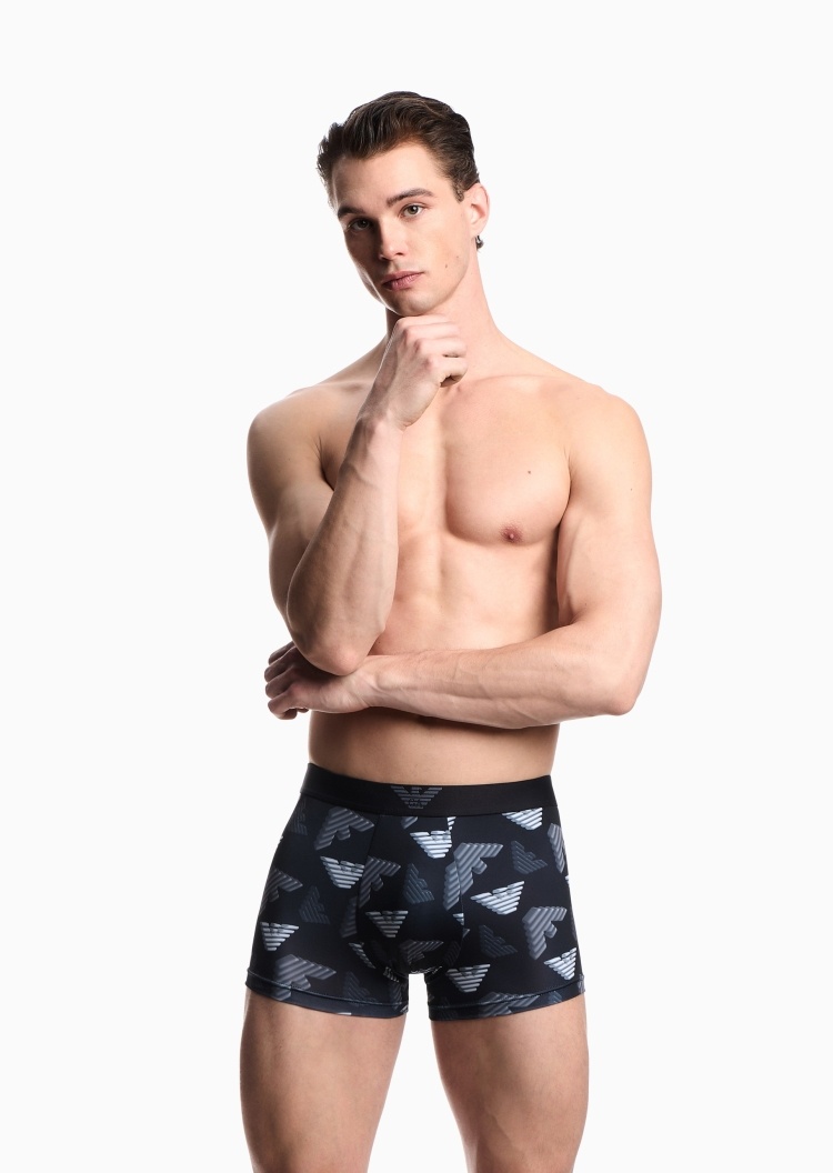 Emporio Armani 男士弹力平角满印鹰标时尚潮流内裤