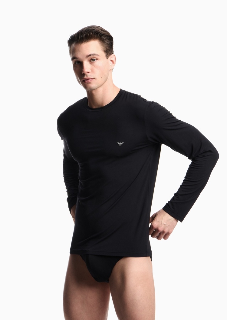 Emporio Armani 男士莫代尔弹力长袖圆领家居T恤