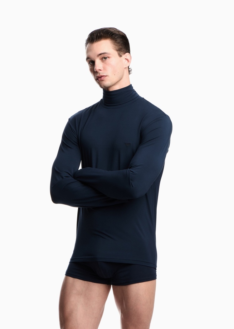 Emporio Armani 男士莫代尔高领打底家居睡衣T恤