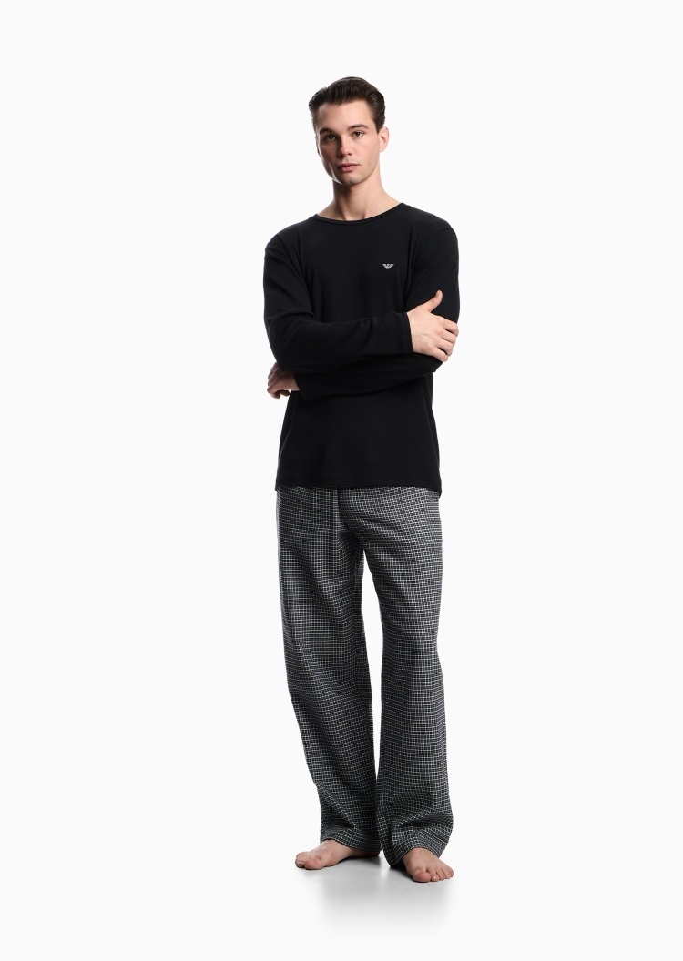 Emporio Armani 男士圆领长袖T恤格纹长裤家居套装