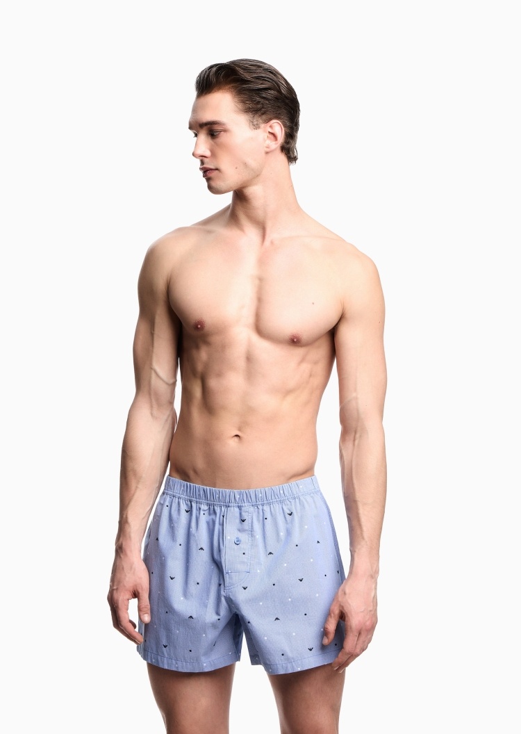 Emporio Armani 男士全棉系扣平角满印时尚家居内裤