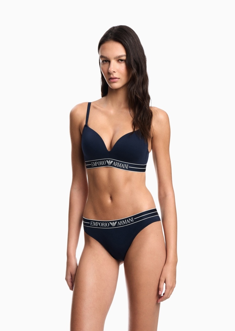 Emporio Armani 女士纯棉弹力可调节肩带纯色文胸