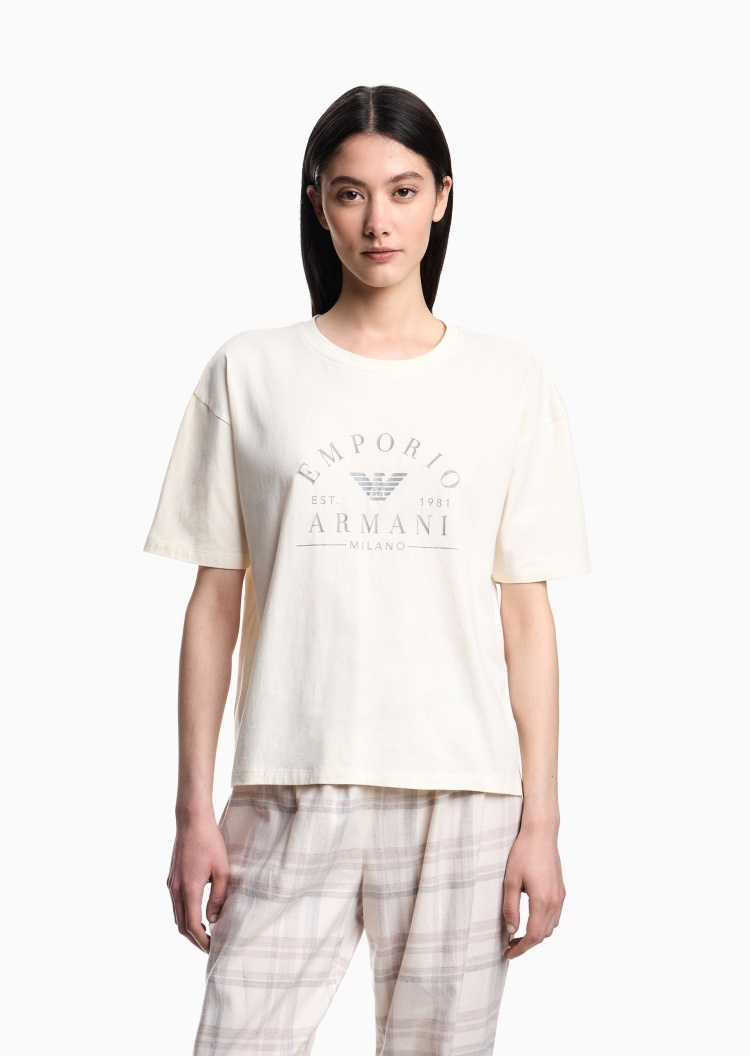 Emporio Armani 女士全棉短袖圆领标识印花家居T恤