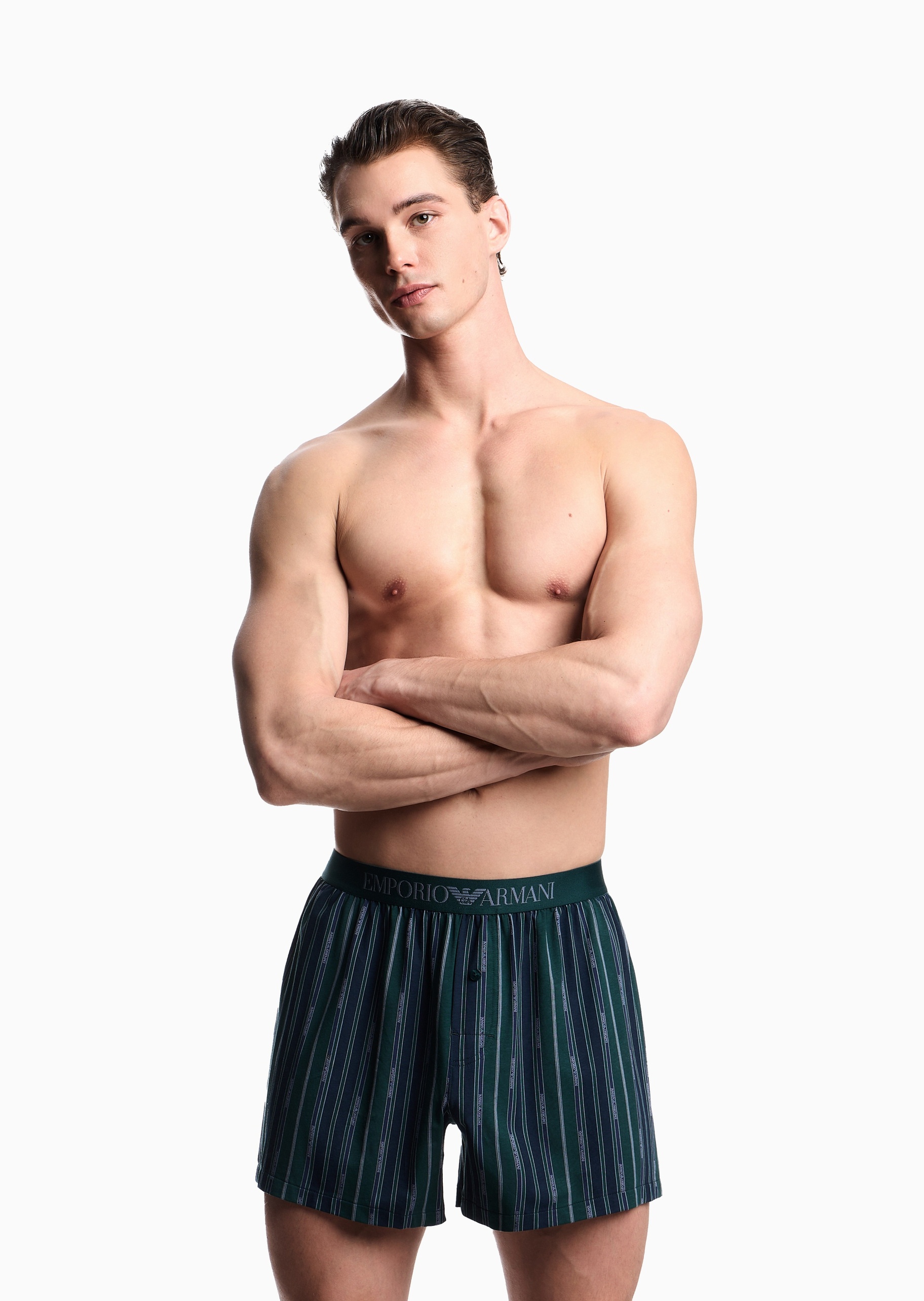 Emporio Armani 男士纯棉弹力平角满印时尚家居内裤
