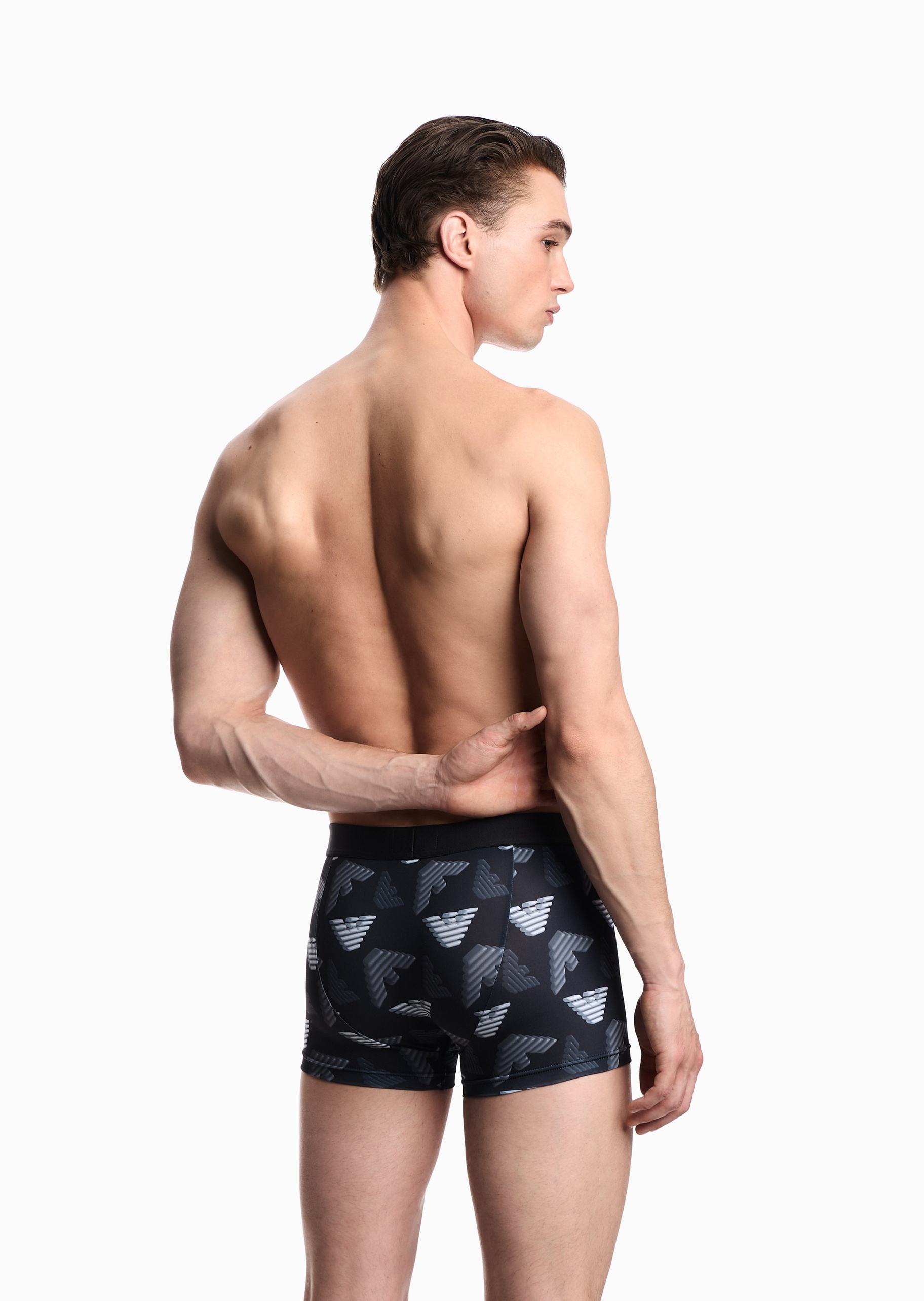 Emporio Armani 男士弹力平角满印鹰标时尚潮流内裤