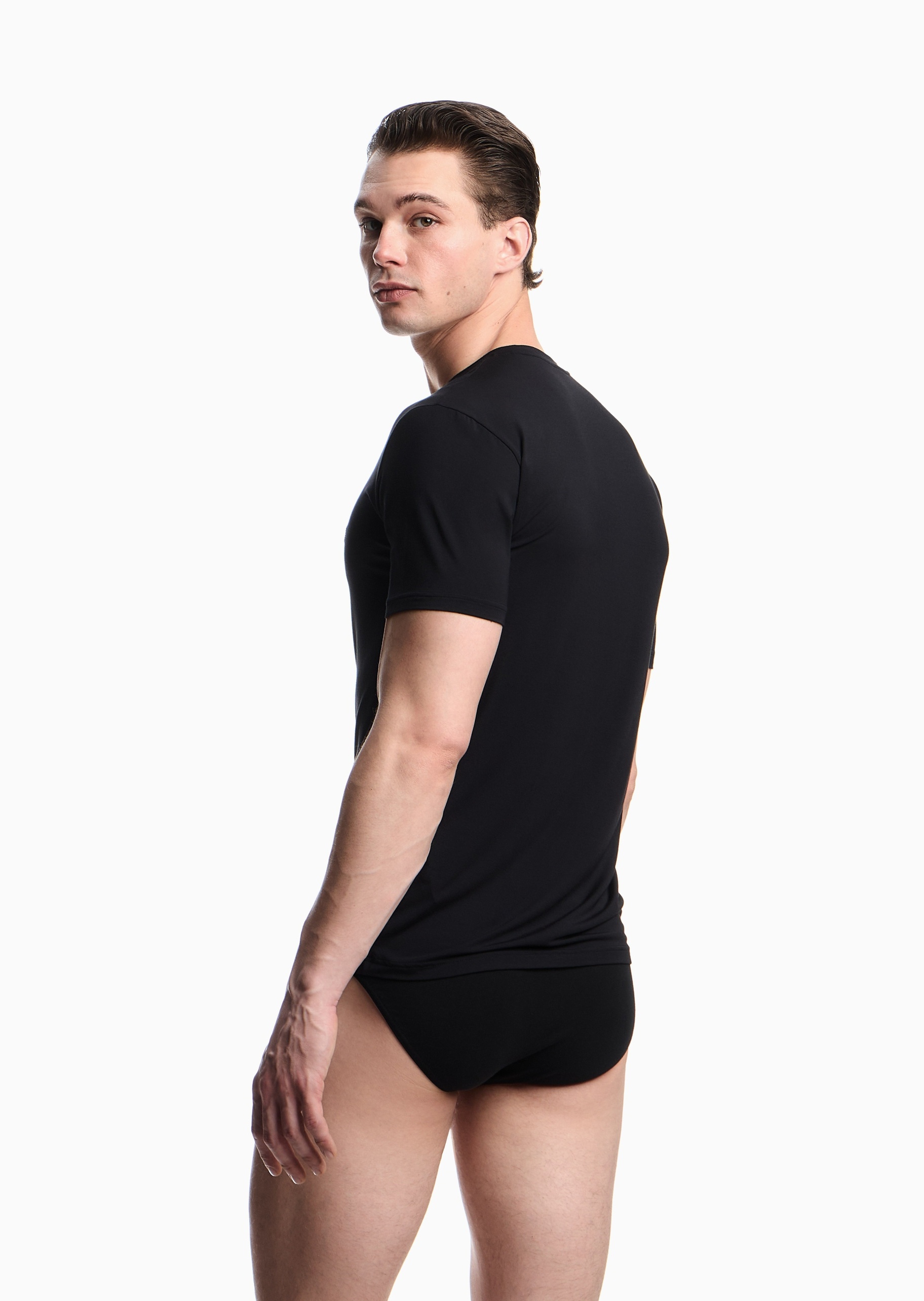 Emporio Armani 男士莫代尔弹力短袖鸡心领家居T恤
