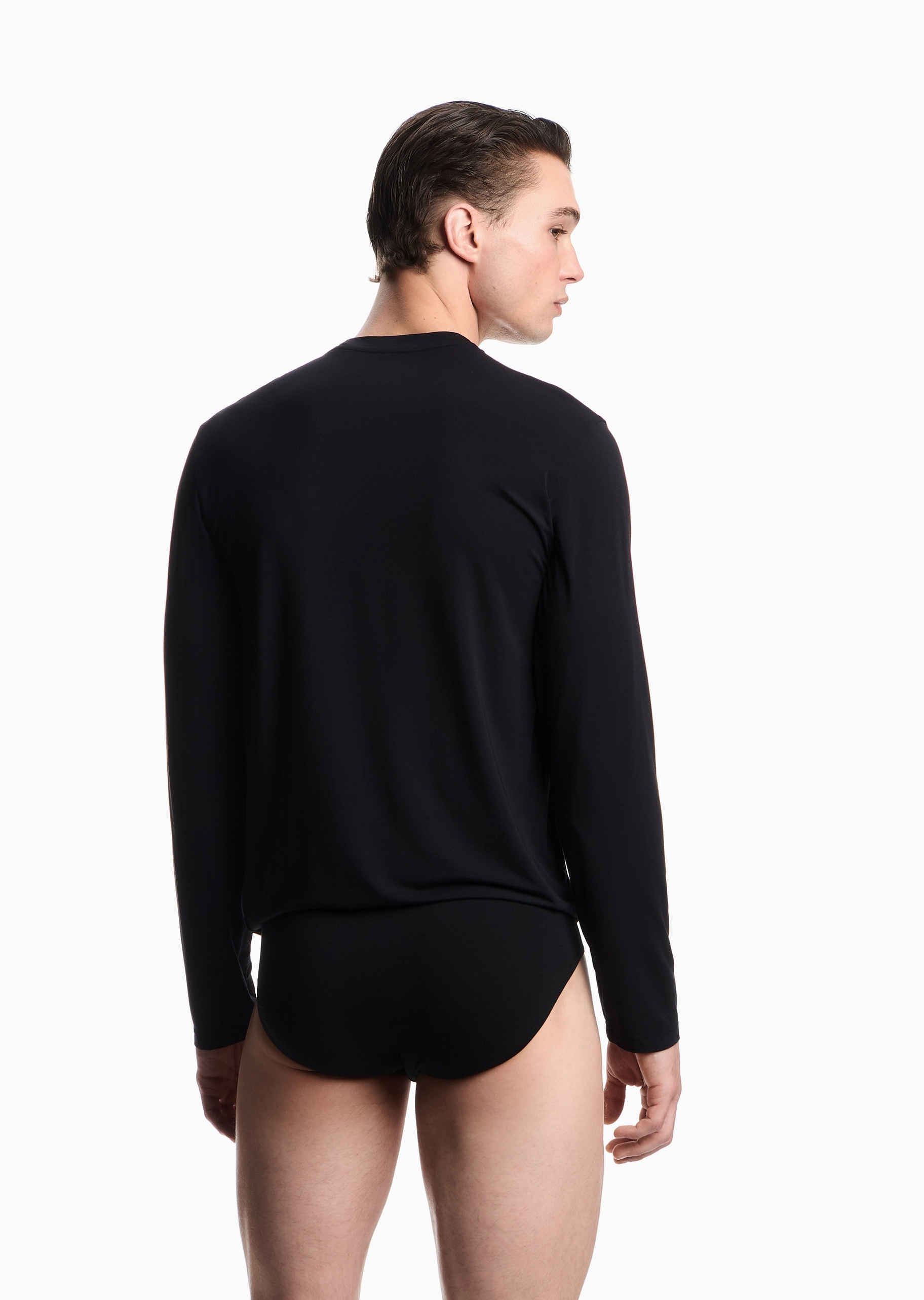 Emporio Armani 男士莫代尔弹力长袖圆领家居T恤