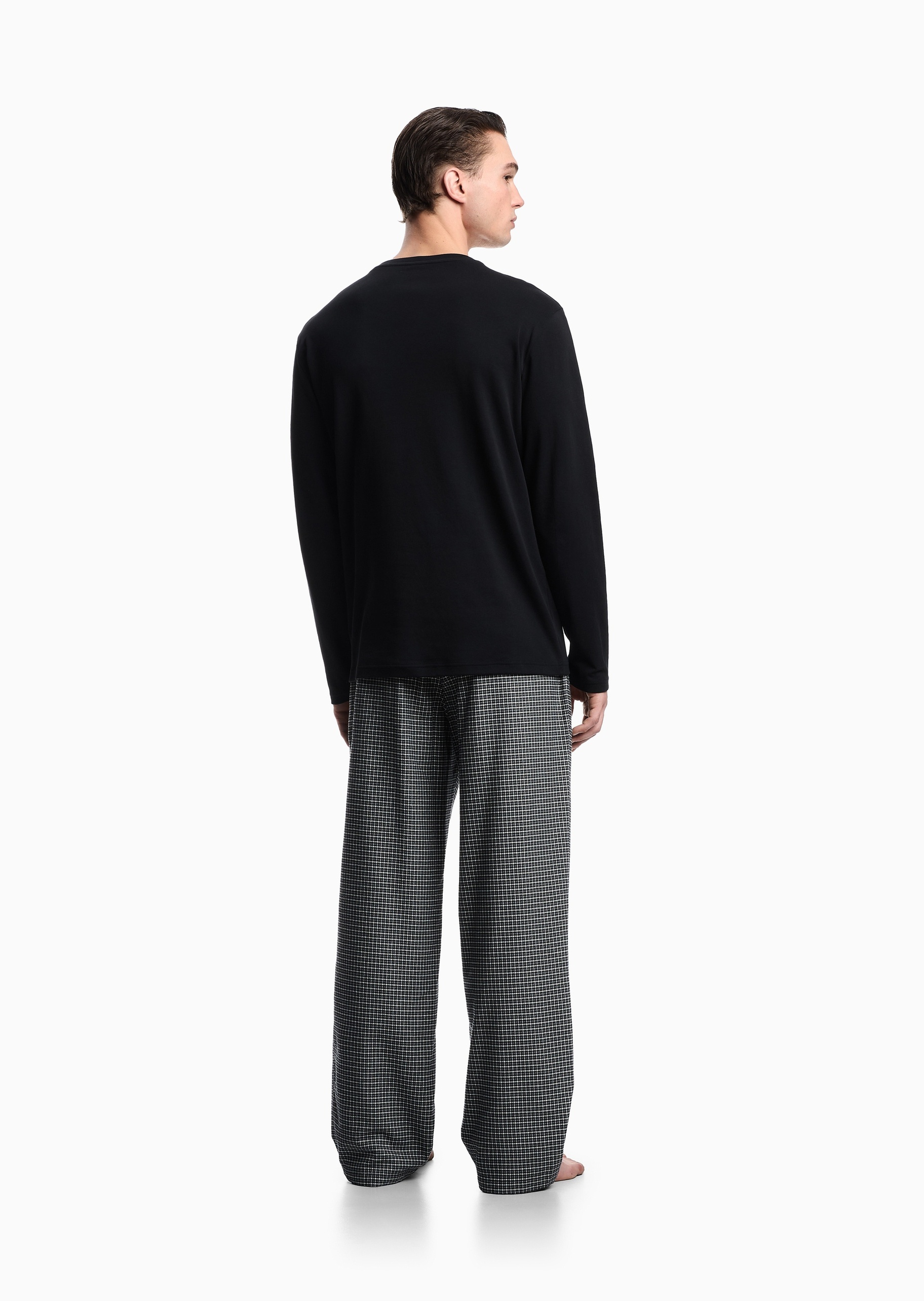 Emporio Armani 男士圆领长袖T恤格纹长裤家居套装