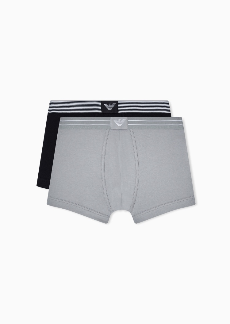 Emporio Armani 男士弹力平角两条装条纹腰边内裤套装