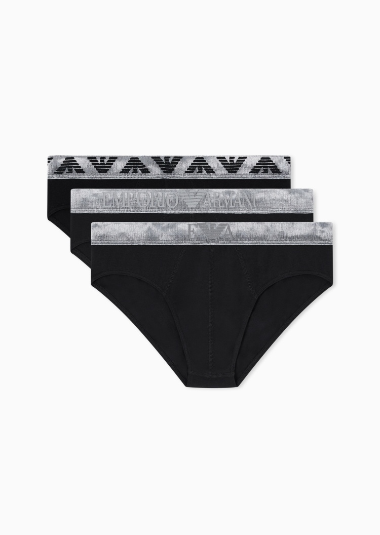 Emporio Armani 男士弹力三角三条装鹰标提花性感内裤套装