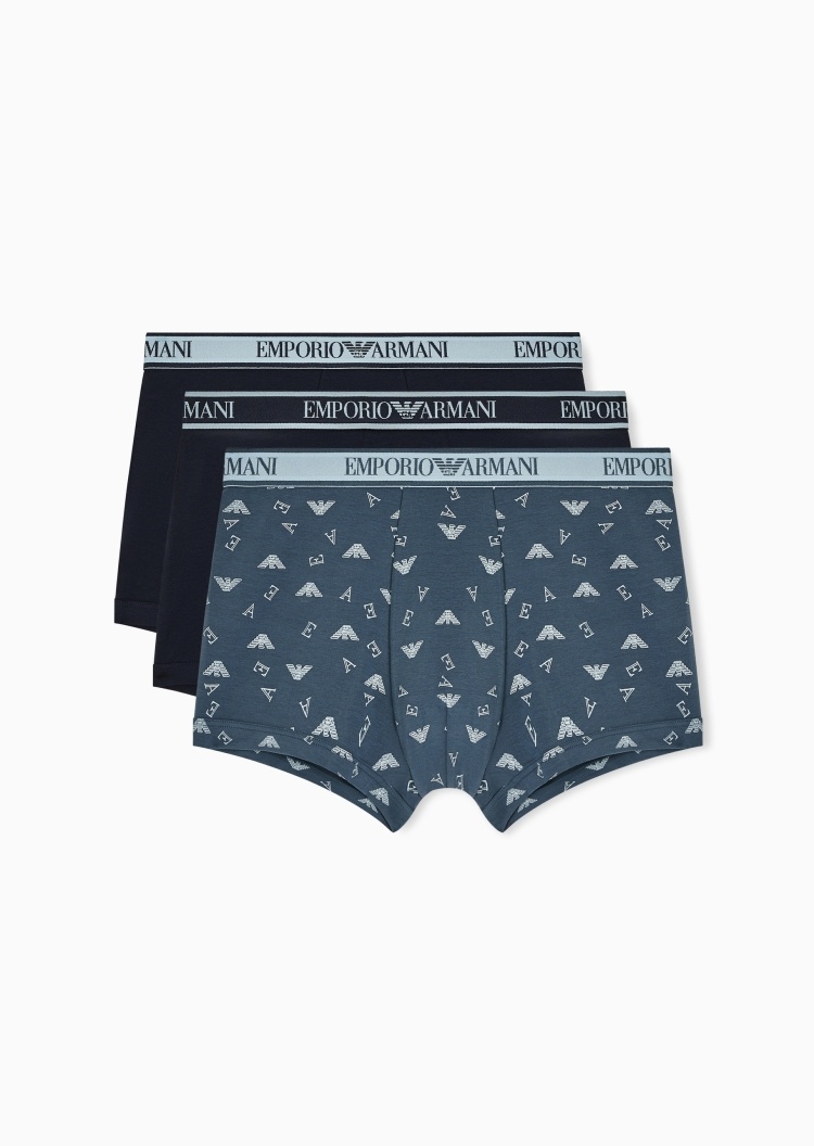 Emporio Armani 男士弹力平角三条装满印内裤套装