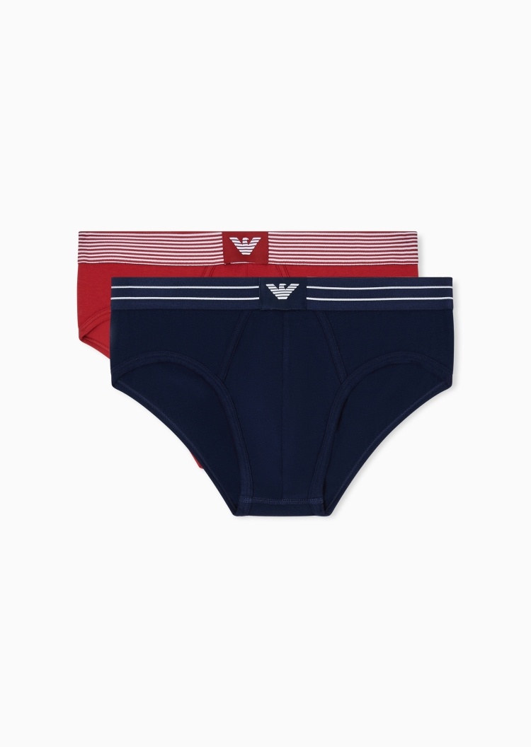 Emporio Armani 男士弹力三角两条装条纹腰边性感内裤套装