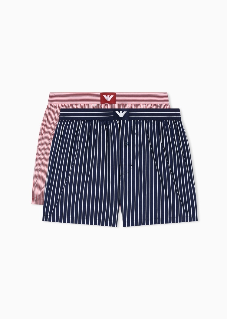 Emporio Armani 男士纯棉平角两条装条纹内裤套装