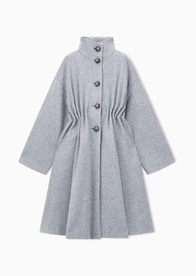 Emporio Armani 女士羊毛混纺中长款高立领落肩收腰大衣