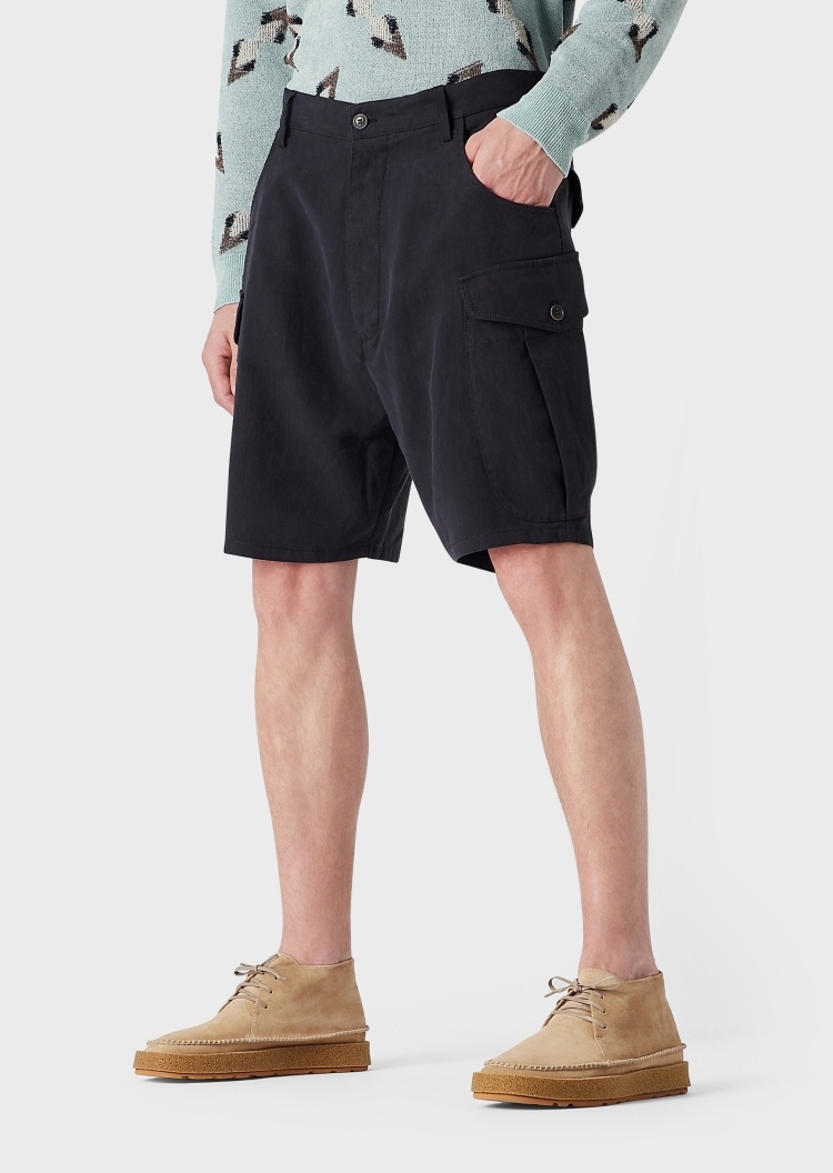 Giorgio Armani 男士亚麻宽松直筒工装纯色休闲短裤