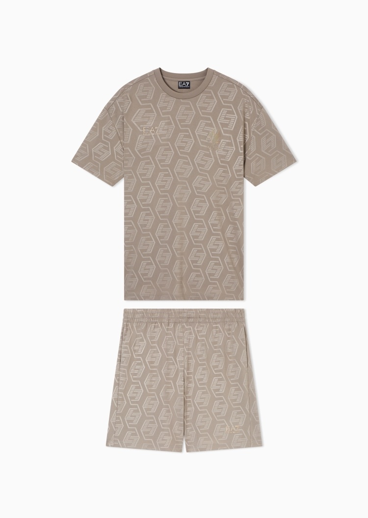 EA7 男士圆领短袖T恤短裤满印运动套装