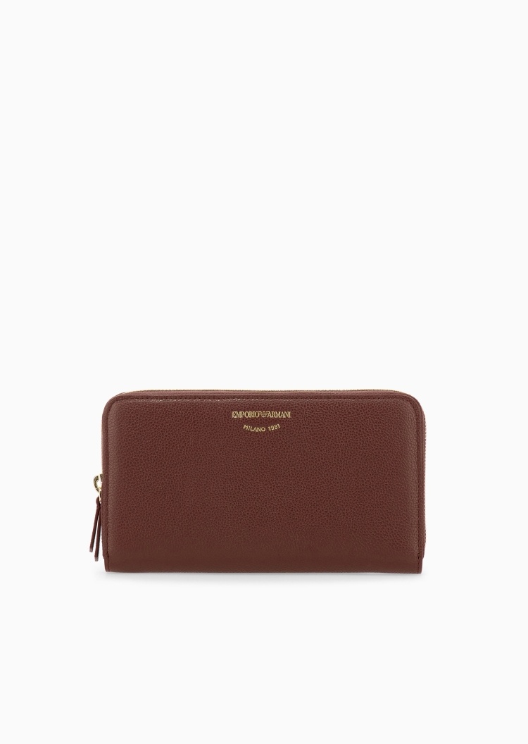Emporio Armani 女士牛皮革拉链多卡位商务通勤长款钱包卡包