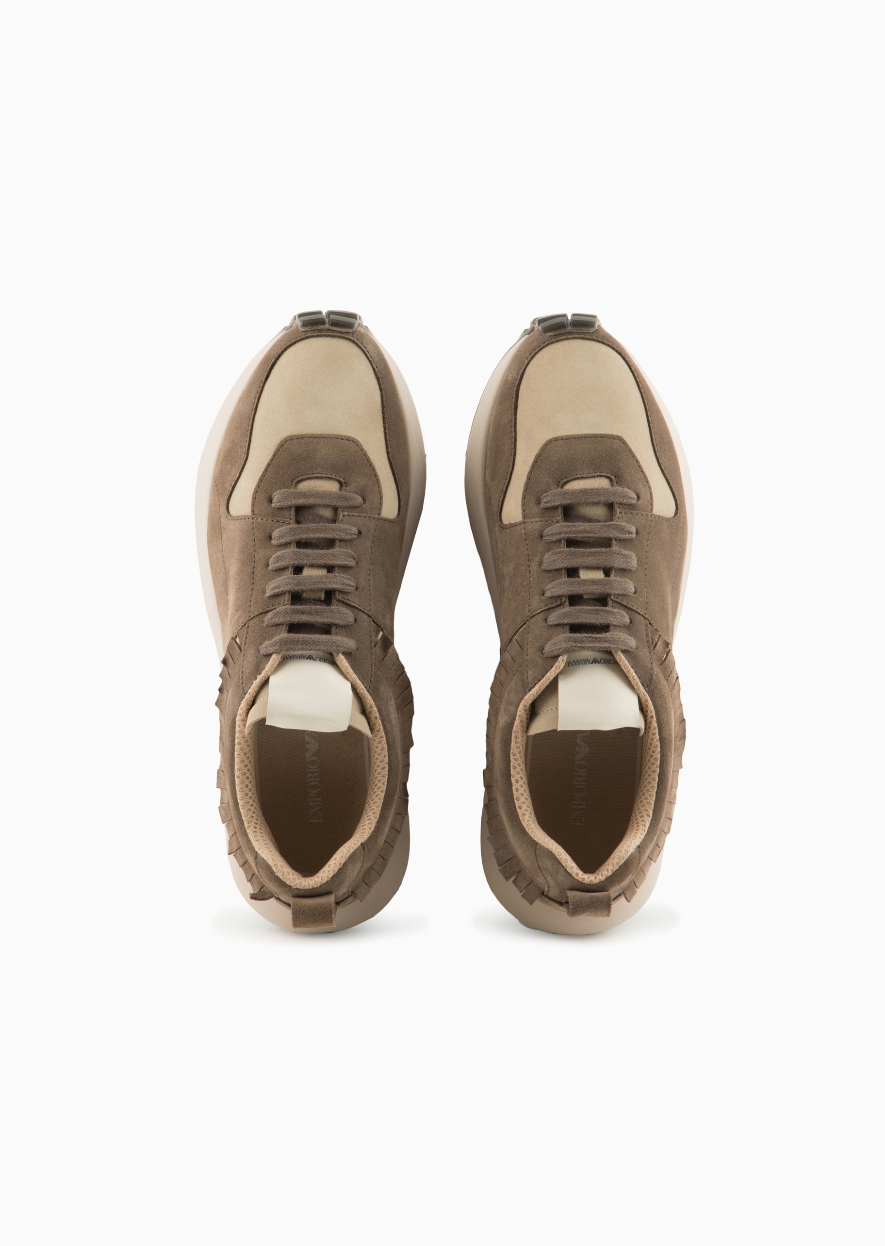 Emporio Armani 可持续系列男士牛剖层革绒面系带低帮运动鞋