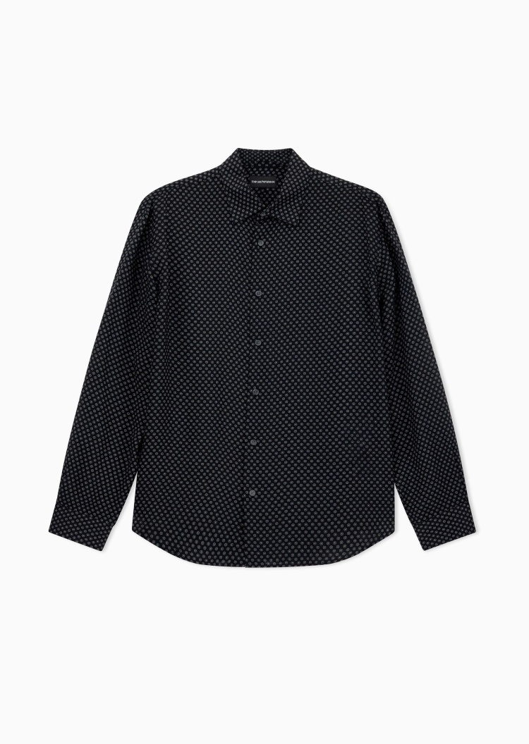 Emporio Armani 男士莱赛尔轻薄长袖翻领印花衬衫