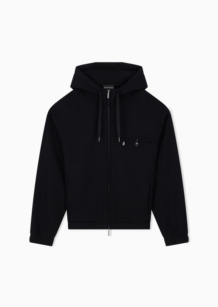 Emporio Armani 男士纯棉合身长袖连帽拉链刺绣毛圈卫衣外套