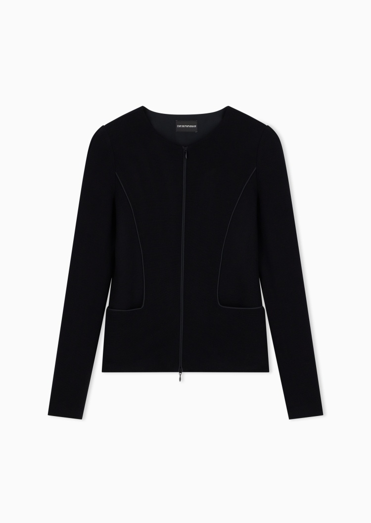 Emporio Armani 女士长袖圆领拉链肌理感西装外套