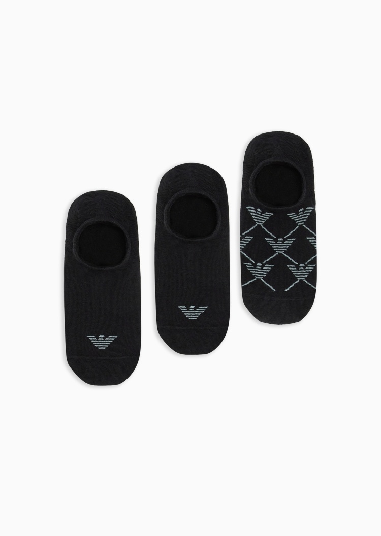 Emporio Armani 男士微弹船袜三双装鹰标提花袜子套装