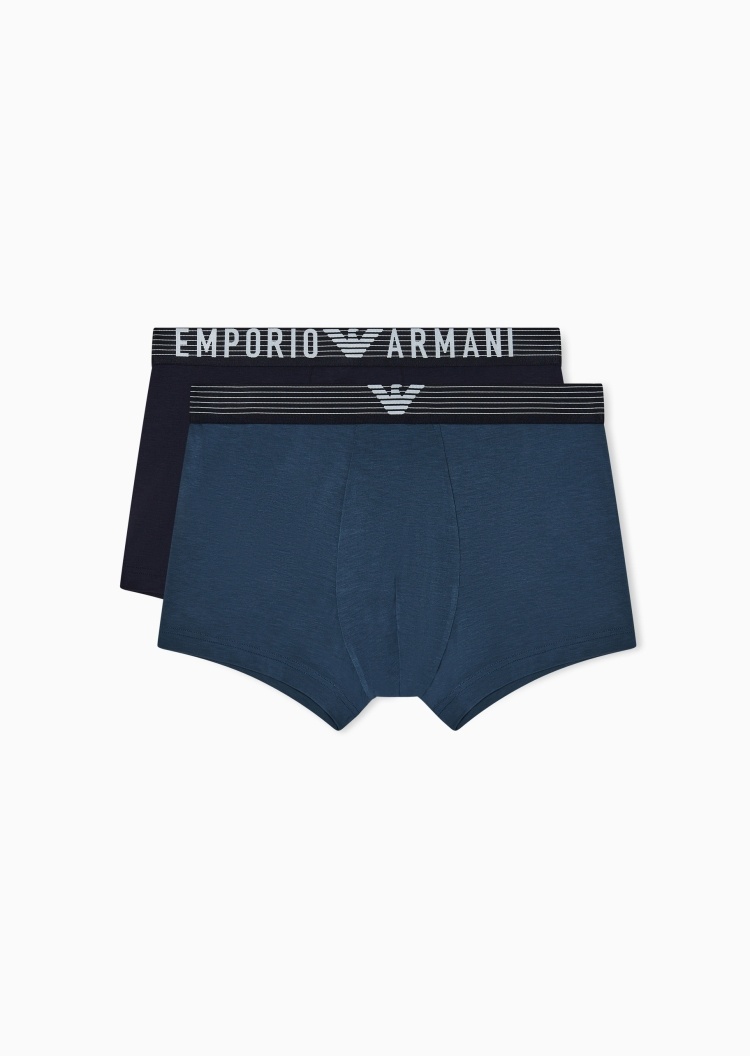 Emporio Armani 男士弹力平角两条装提花腰边内裤套装