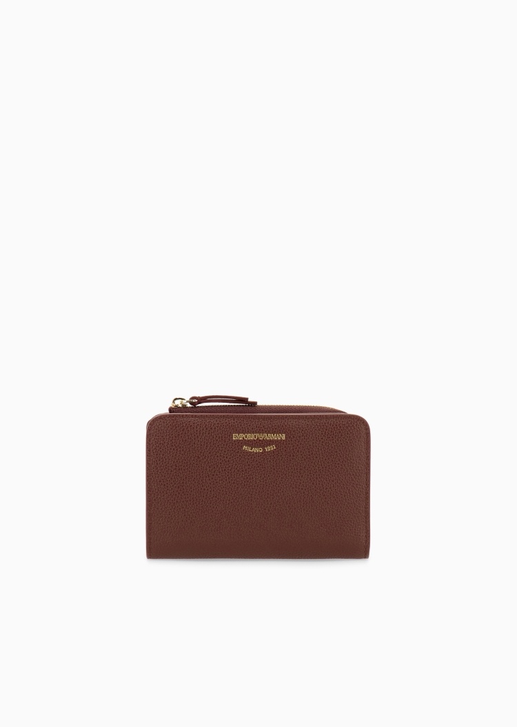 Emporio Armani 女士牛皮革对折拉链多卡位轻便钱夹钱包卡包