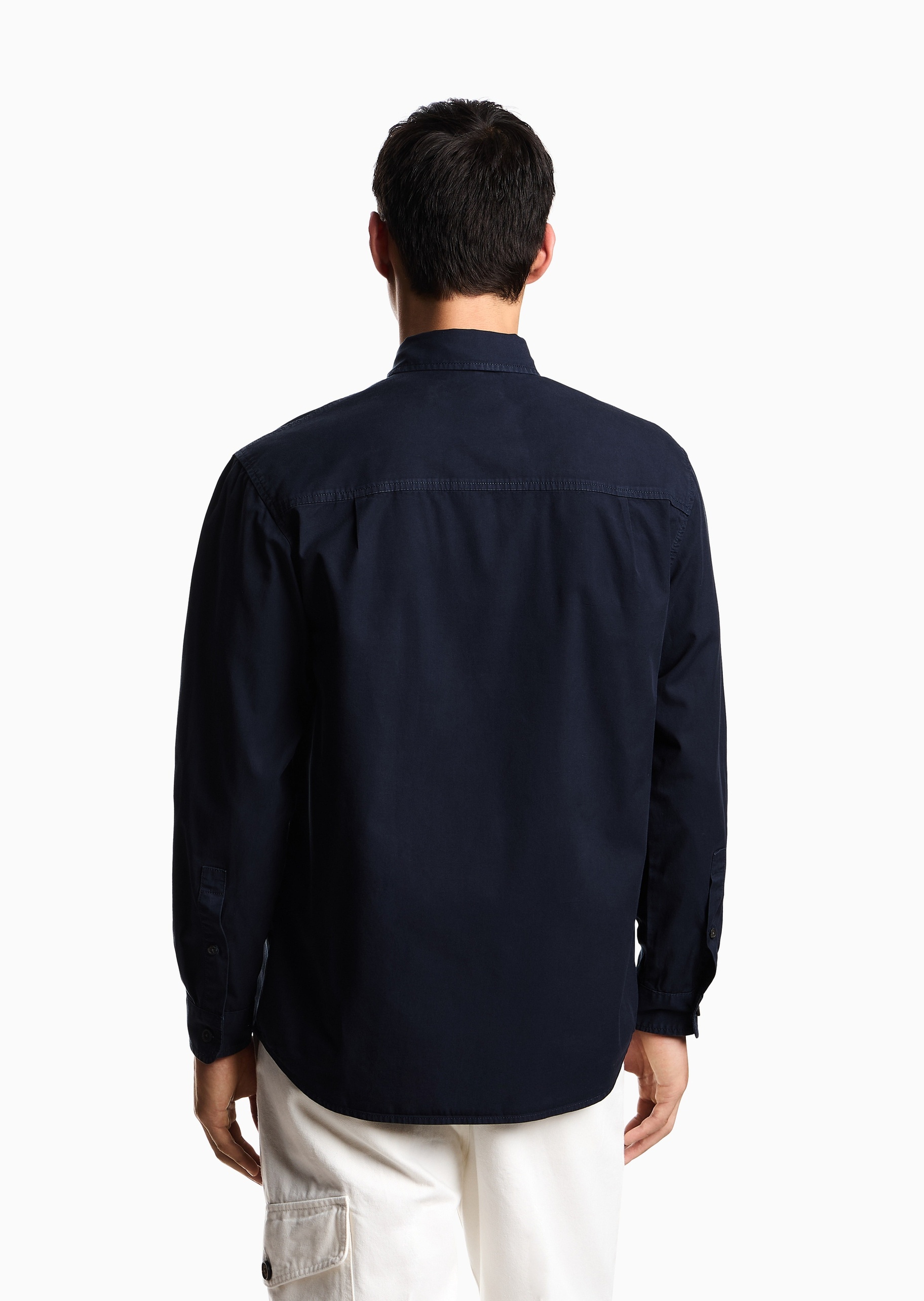 Emporio Armani 男士全棉长袖翻领工装贴袋牛仔衬衫