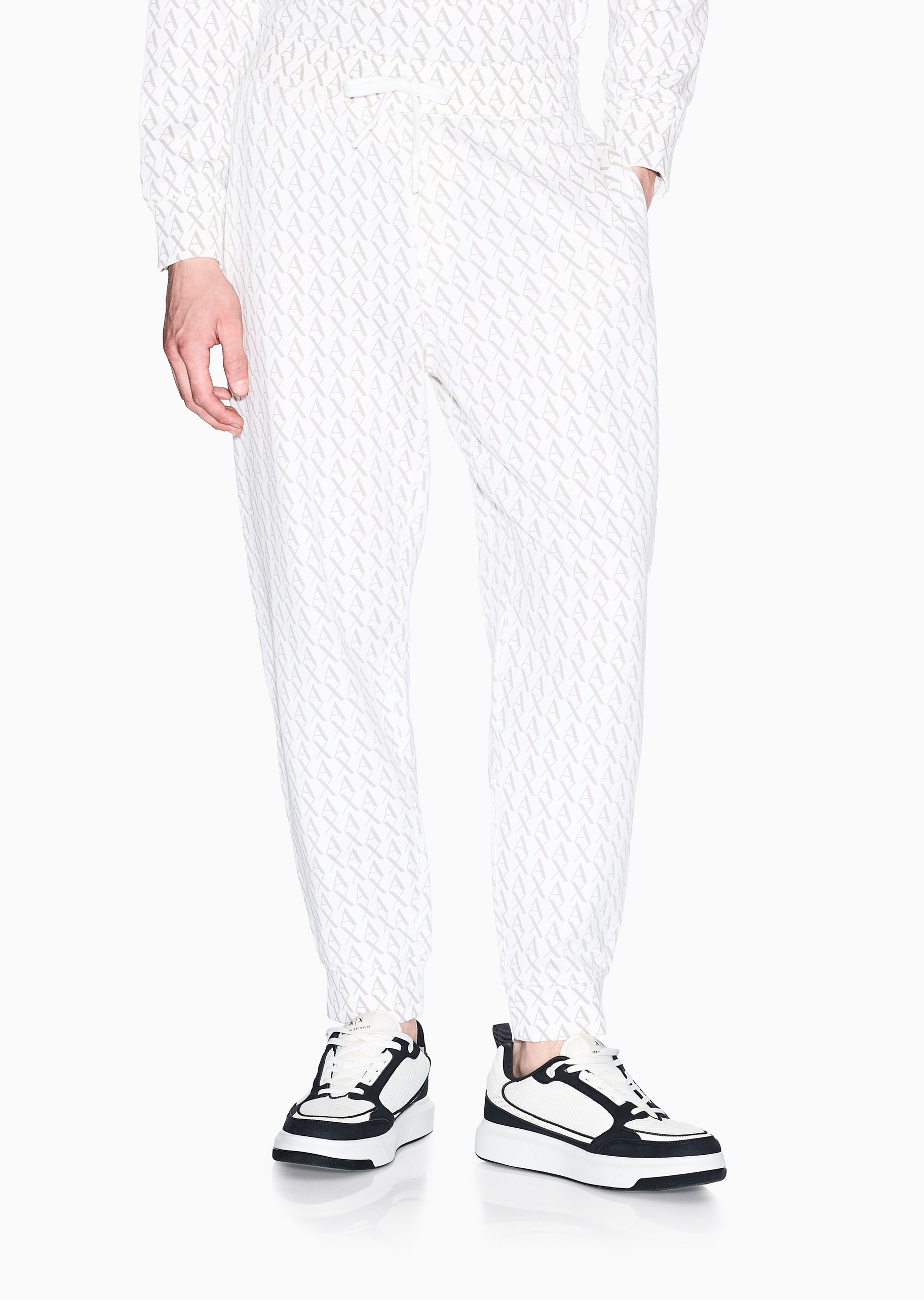 ARMANI EXCHANGE 男士全棉宽松系带长款锥形束脚字母提花卫裤