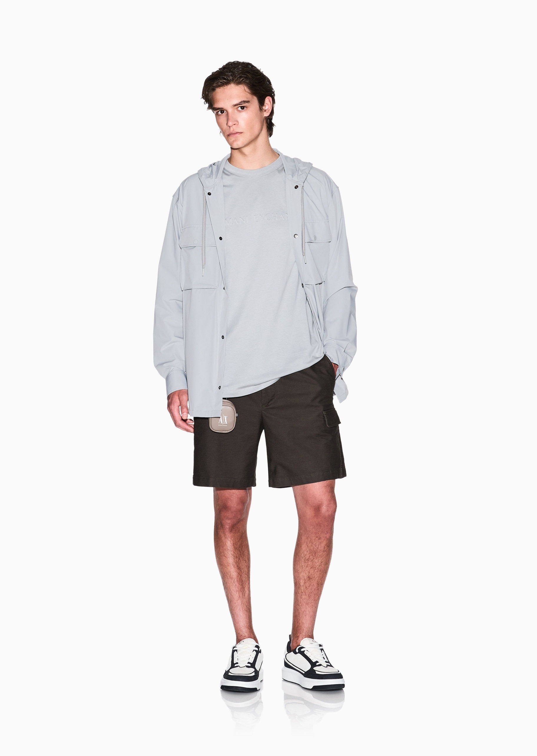 ARMANI EXCHANGE 男士长袖连帽按扣门襟时尚工装夹克