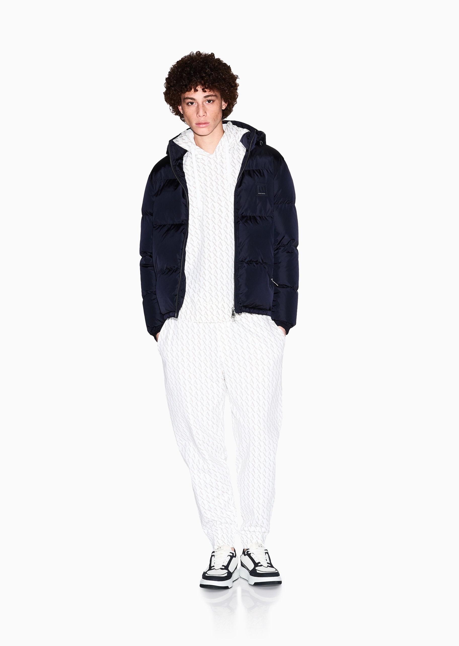ARMANI EXCHANGE 男士全棉宽松系带长款锥形束脚字母提花卫裤