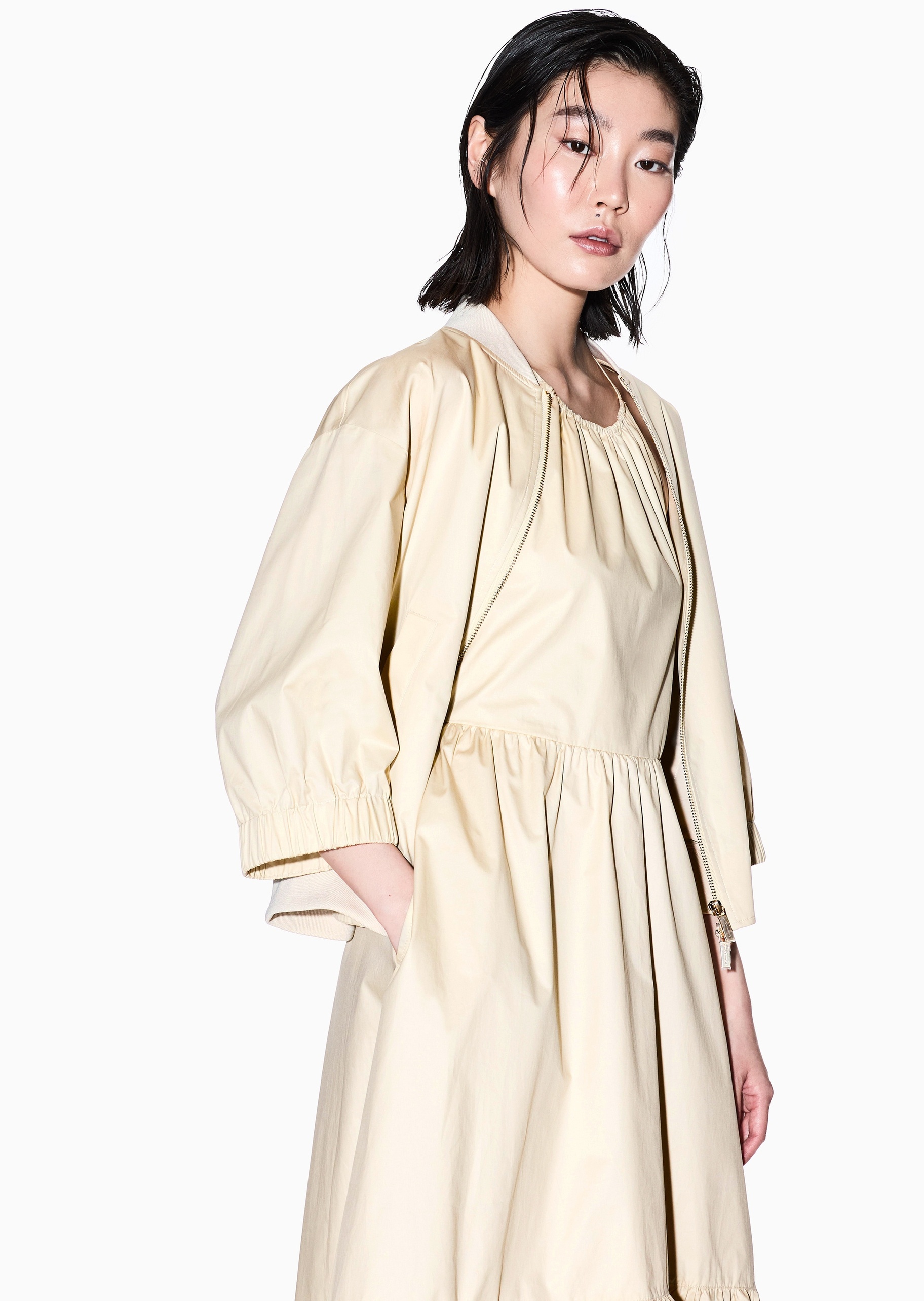 ARMANI EXCHANGE 女士全棉无袖中长款挂脖荷叶边连衣裙