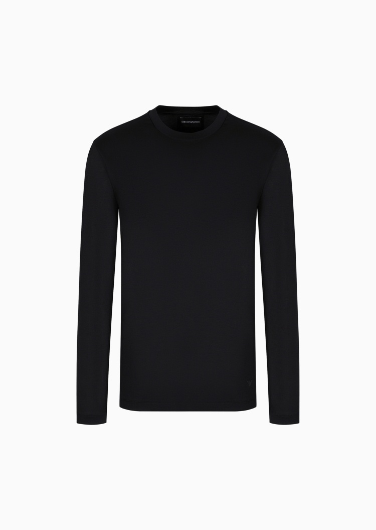 Emporio Armani 男士凉爽莱赛尔修身长袖圆领纯色T恤