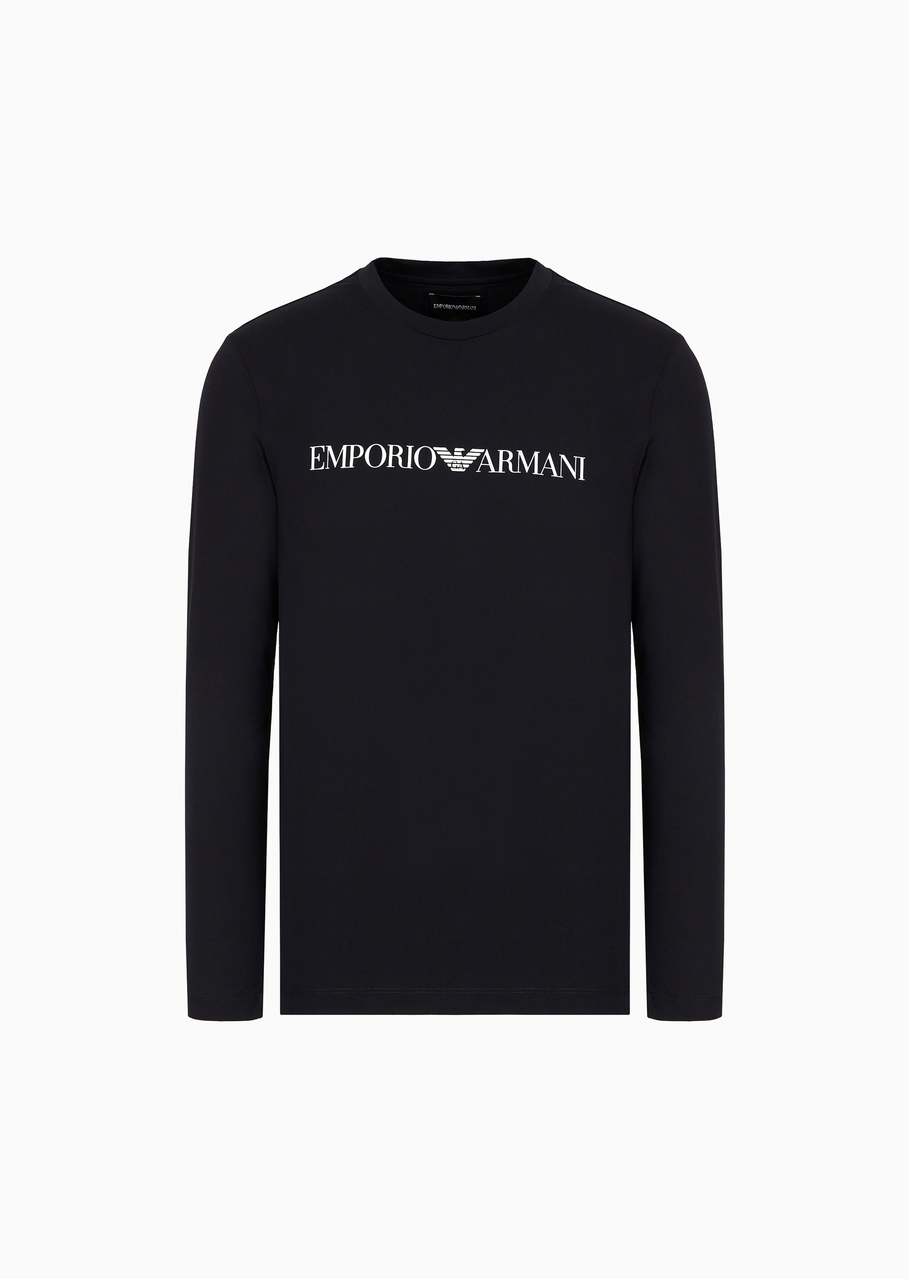 Emporio Armani 男士纯棉修身长袖圆领印花纯色T恤