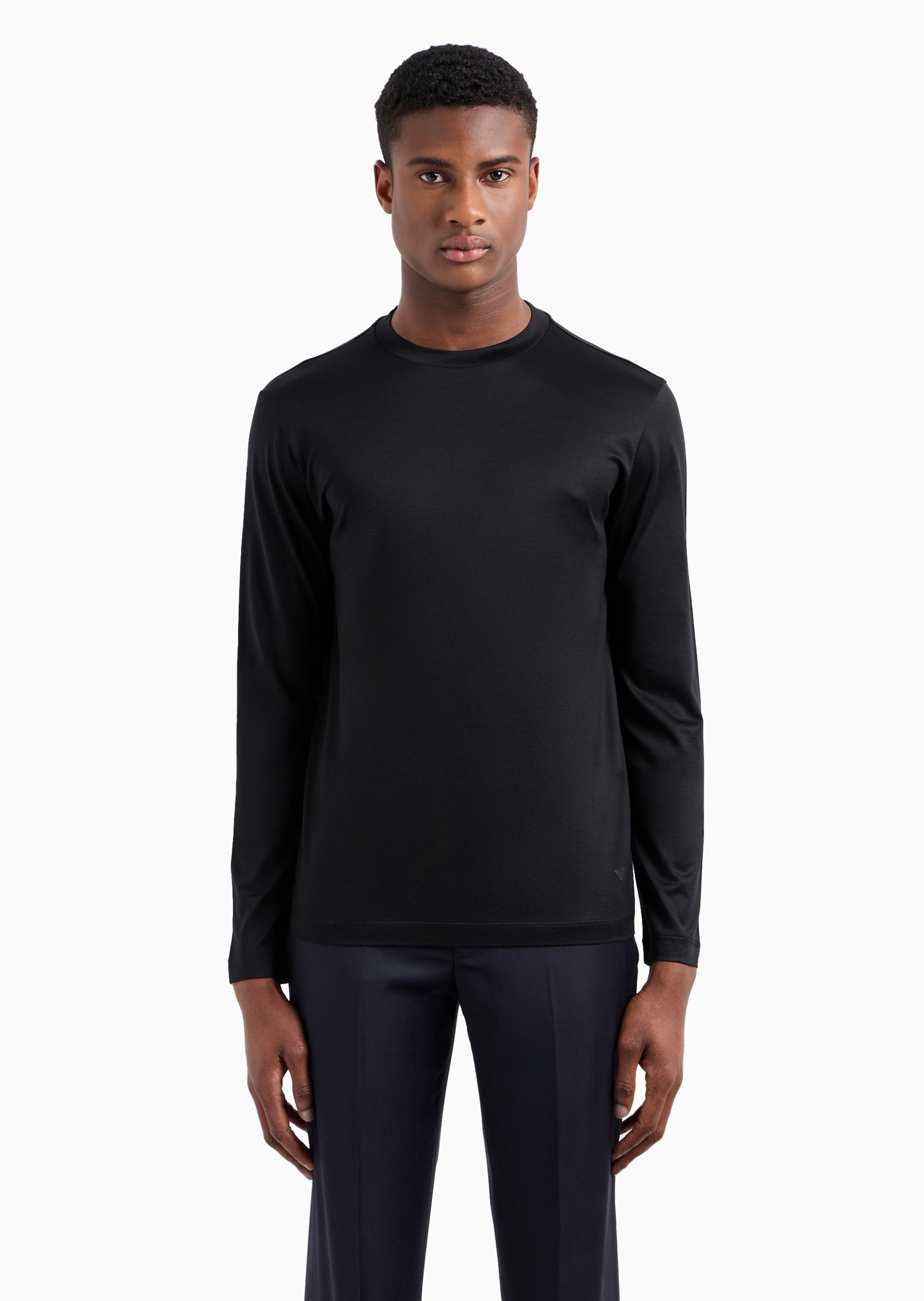 Emporio Armani 男士凉爽莱赛尔修身长袖圆领纯色T恤