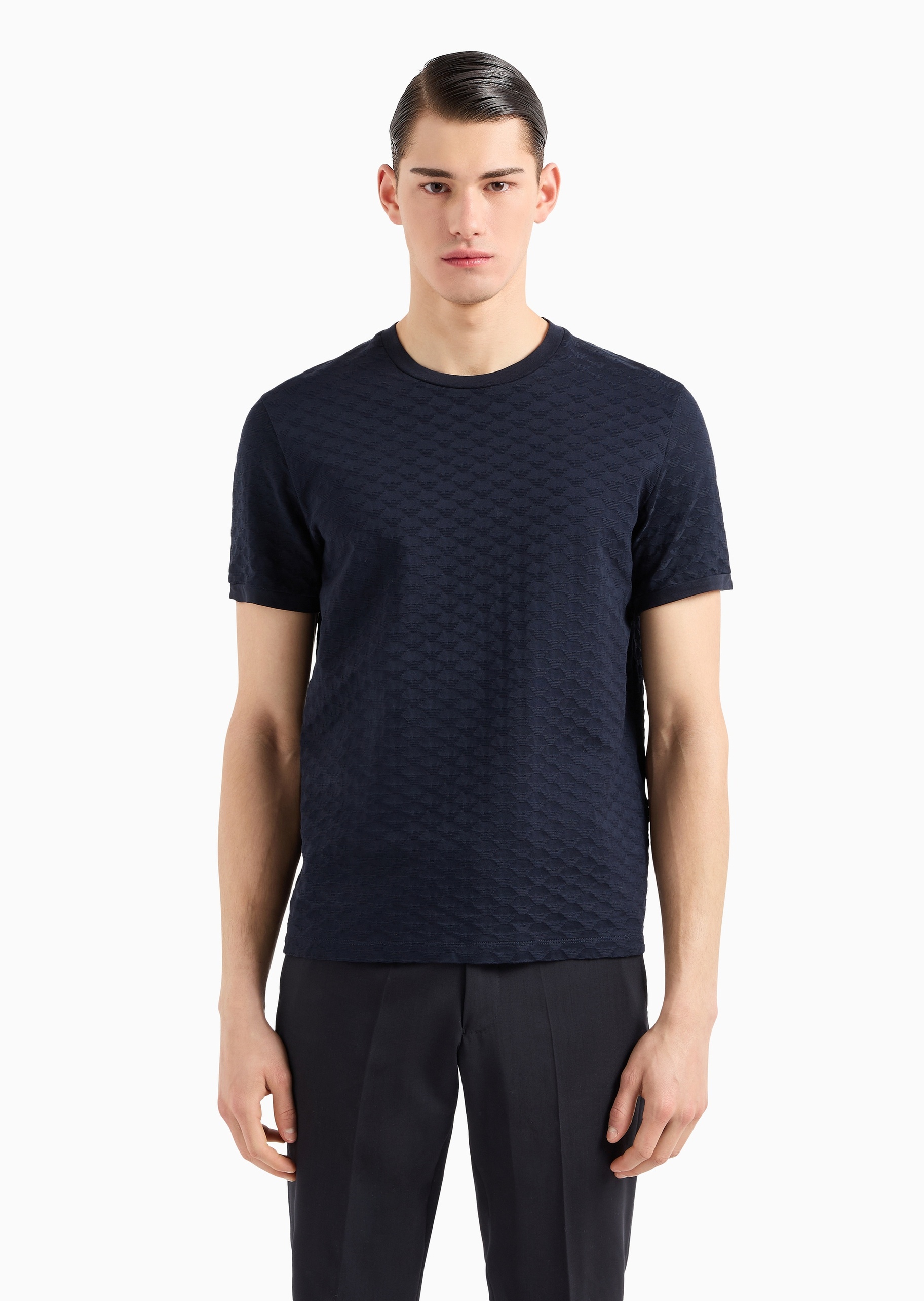 Emporio Armani 男士纯棉重磅合身短袖圆领通体提花T恤