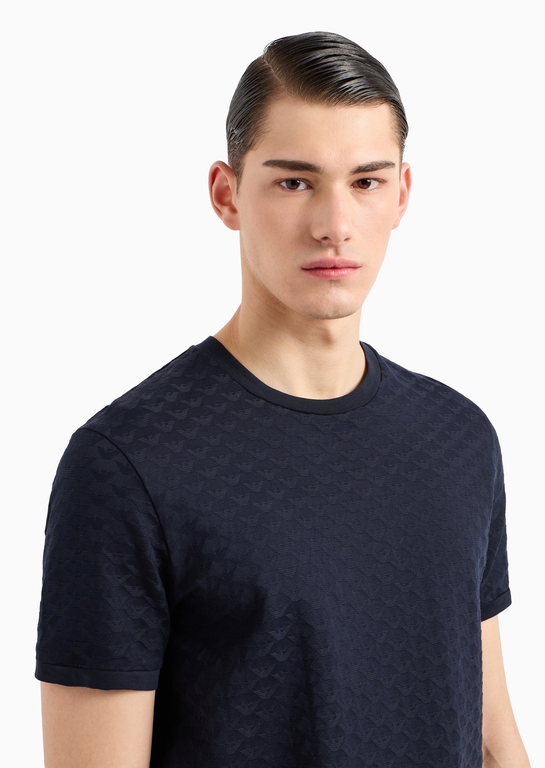 Emporio Armani 男士纯棉重磅合身短袖圆领通体提花T恤