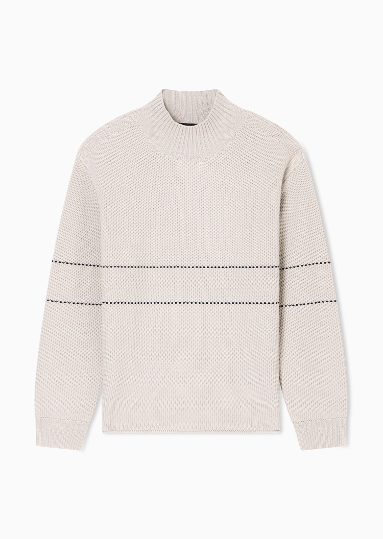 Emporio Armani 男女同款绵羊毛情侣半高领条纹套头针织毛衣