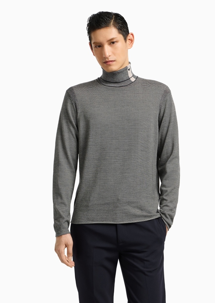 Emporio Armani 男士高领绵羊毛休闲套头针织毛衣