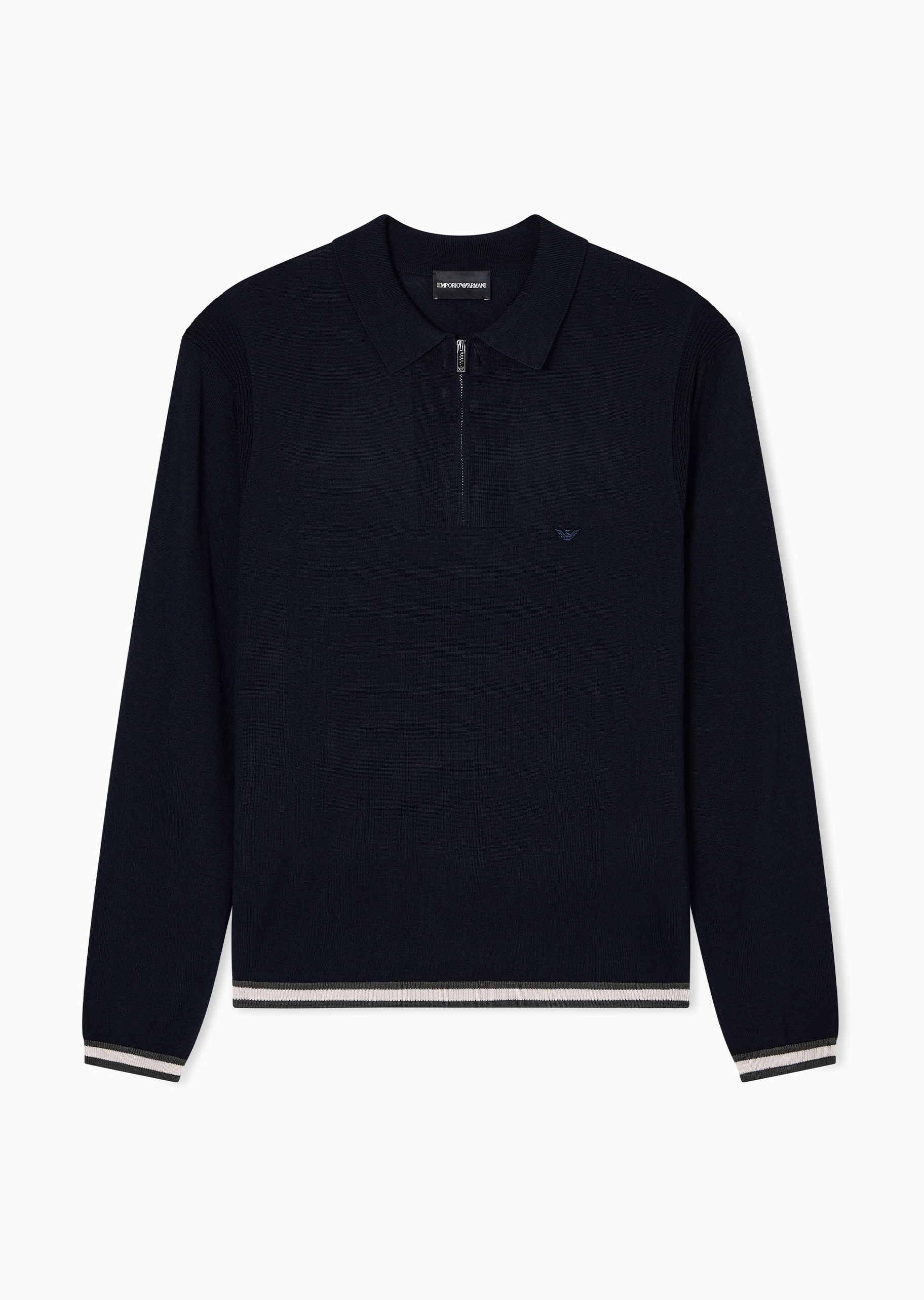 Emporio Armani 男士绵羊毛Polo领套头半拉链针织毛衣