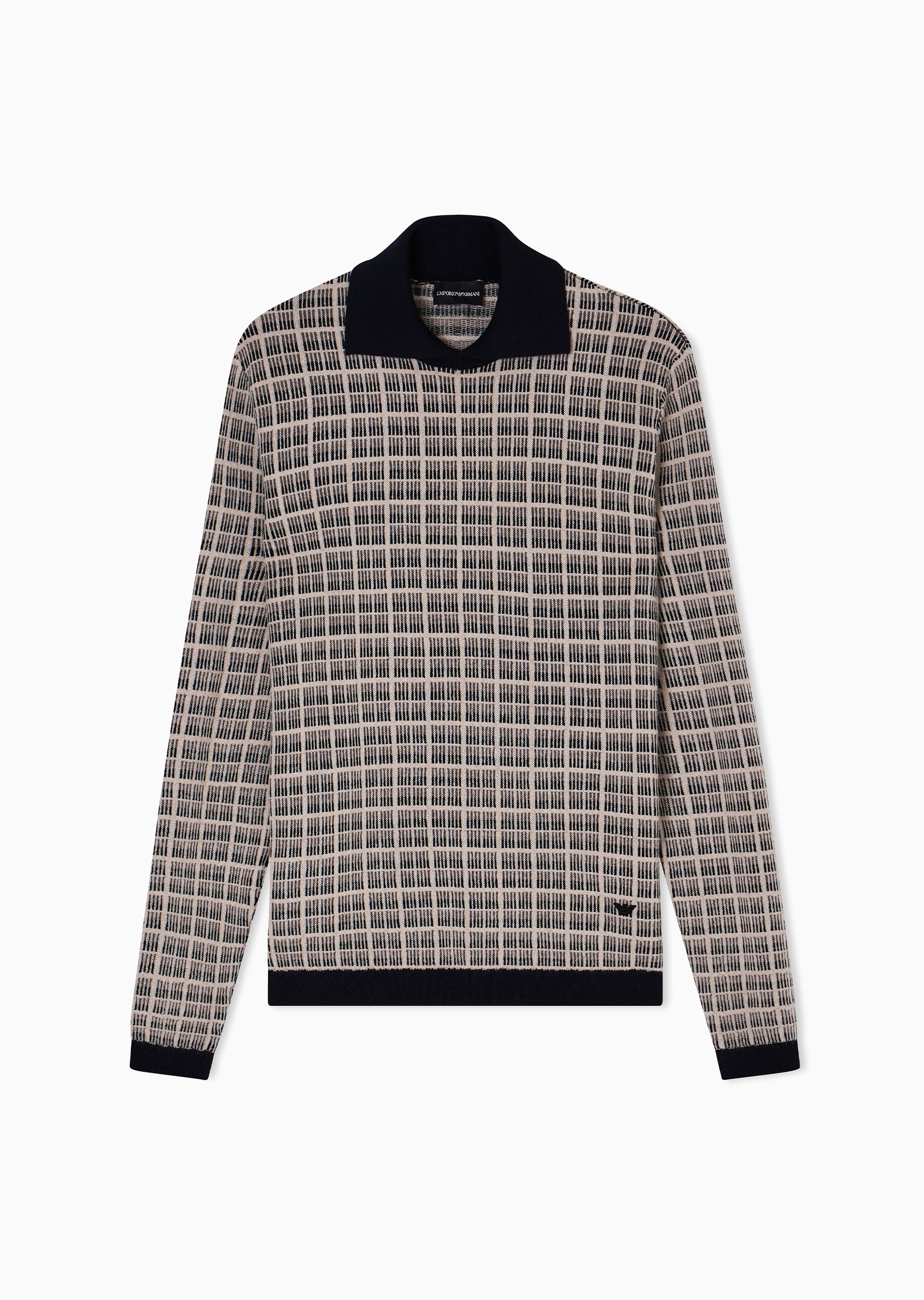 Emporio Armani 男士绵羊毛Polo领格纹套头针织毛衣