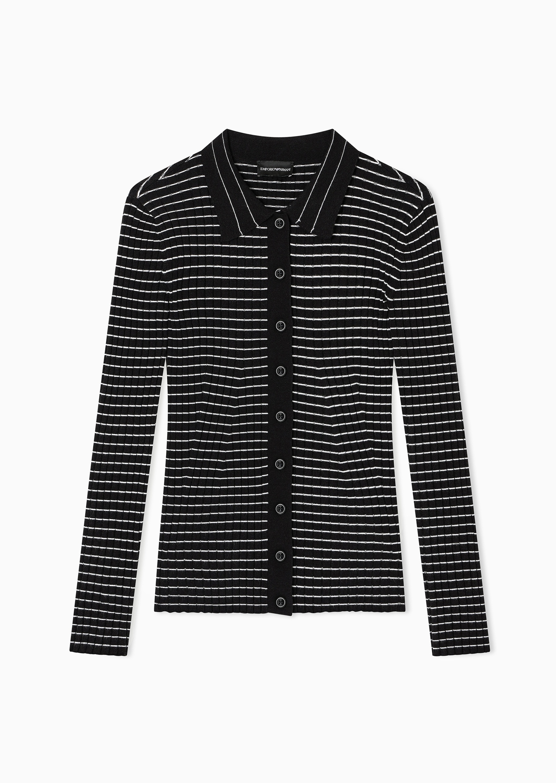 Emporio Armani 女士长袖翻领纽扣门襟条纹针织开衫