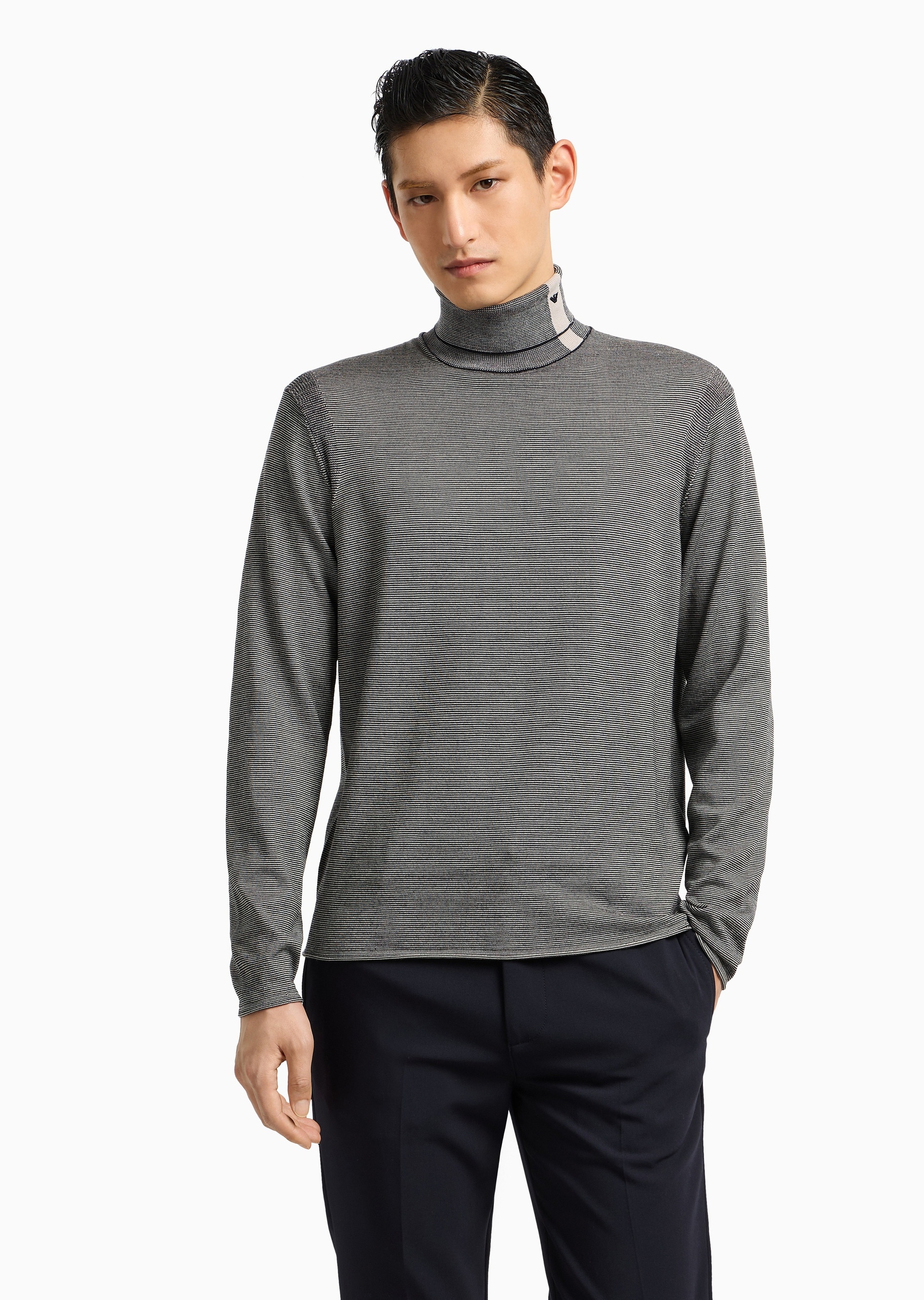 Emporio Armani 男士高领绵羊毛休闲套头针织毛衣