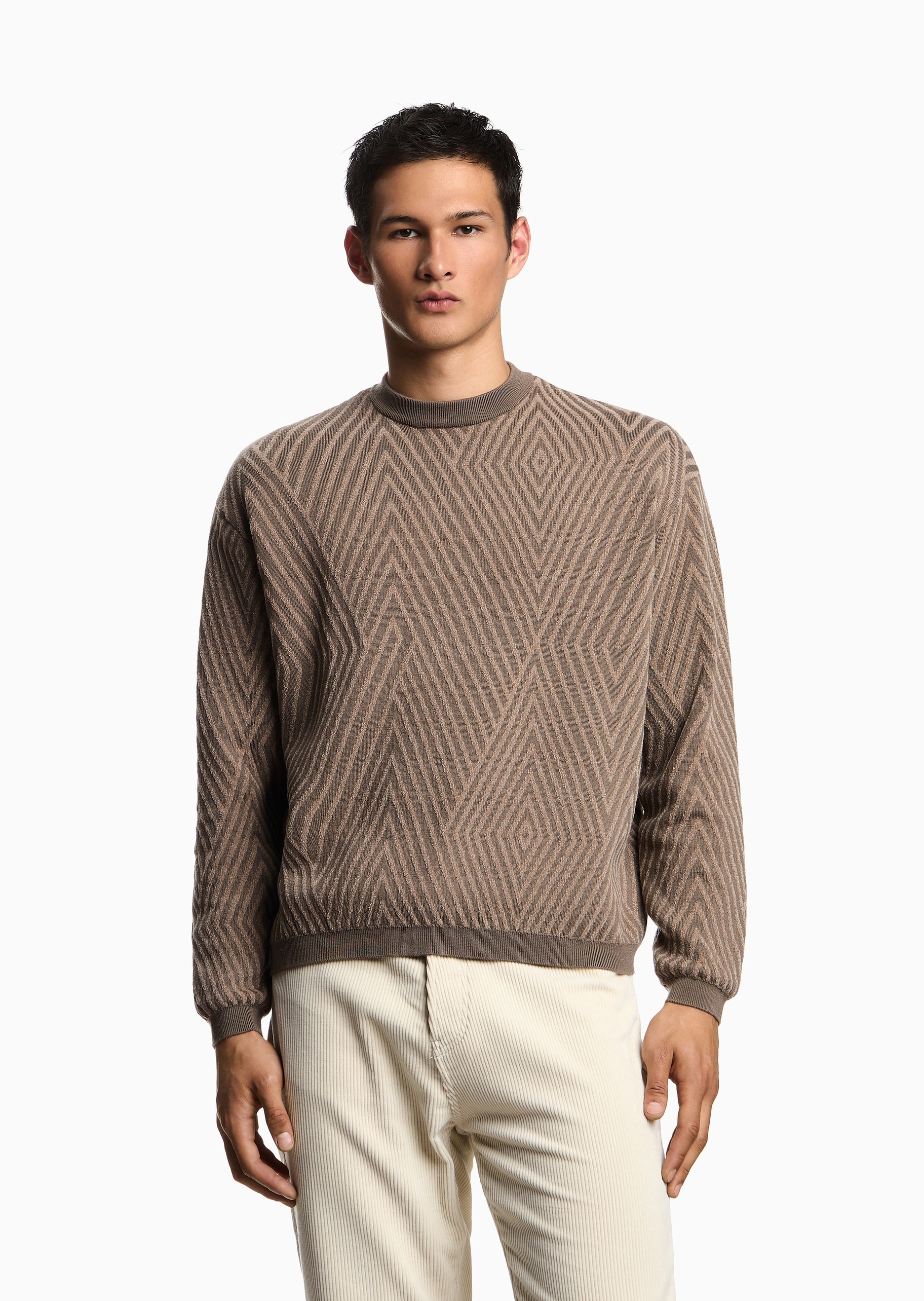 Emporio Armani 男士圆领混纺提花巴恩风套头针织毛衣