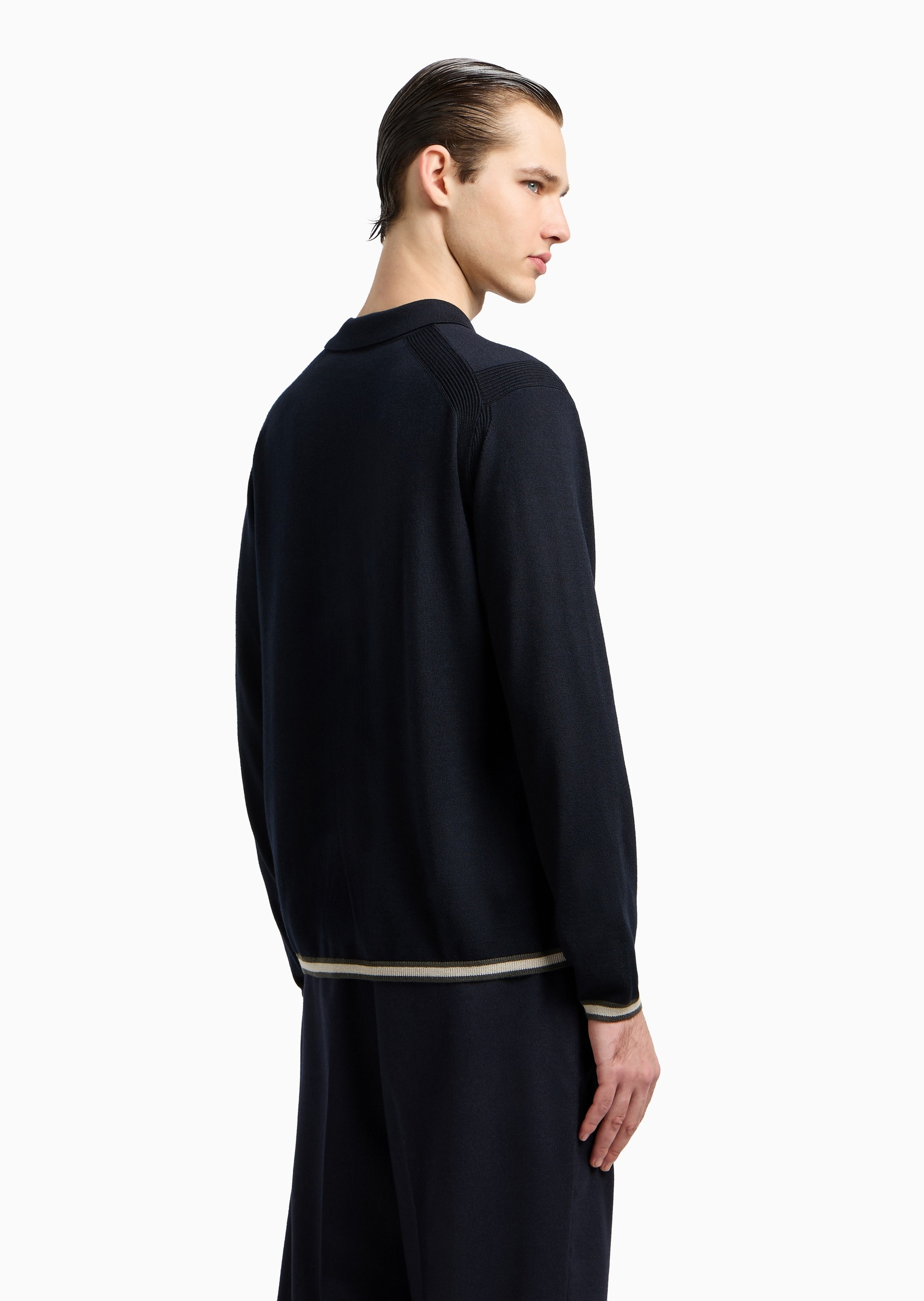 Emporio Armani 男士绵羊毛Polo领套头半拉链针织毛衣