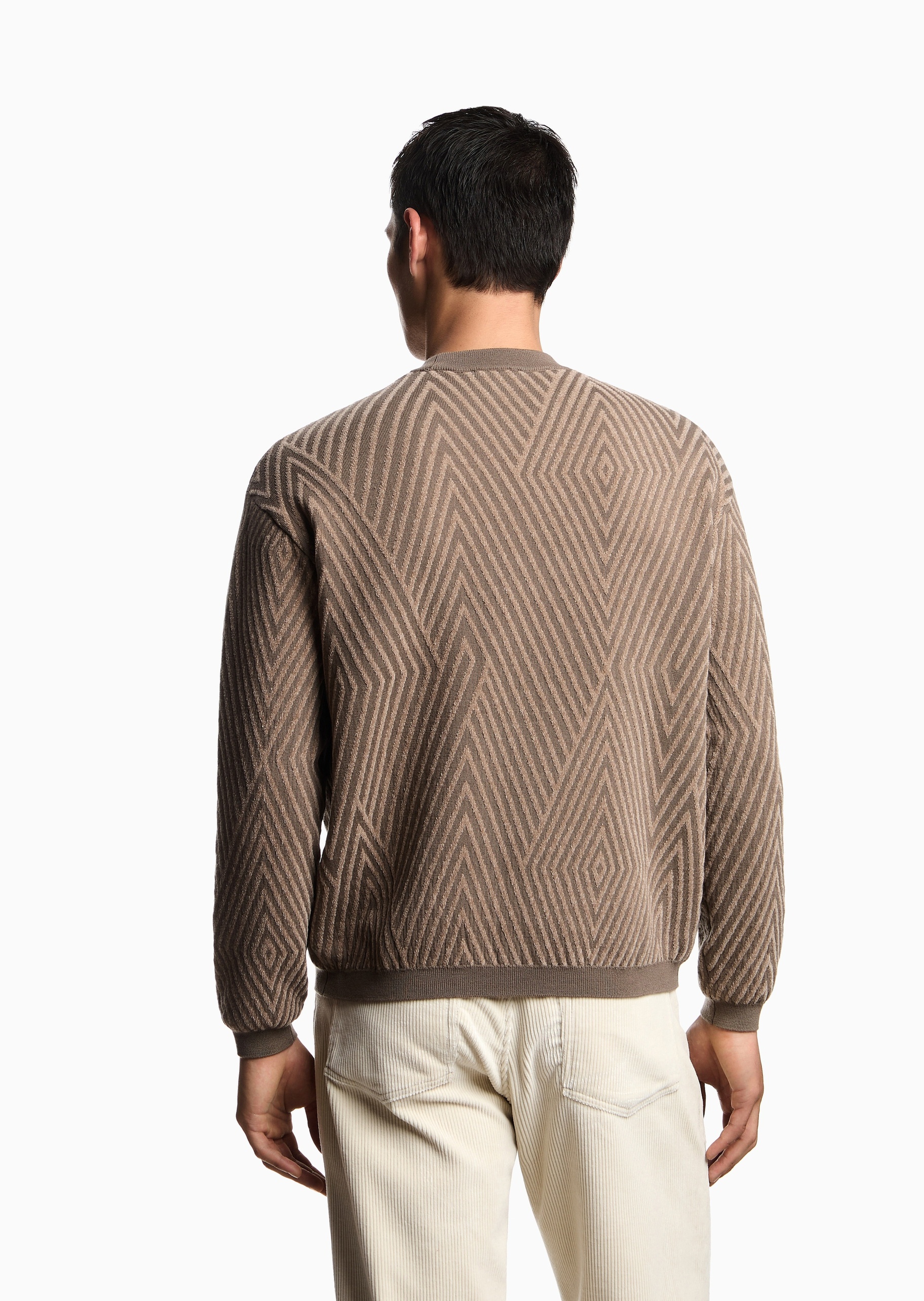 Emporio Armani 男士圆领混纺提花巴恩风套头针织毛衣